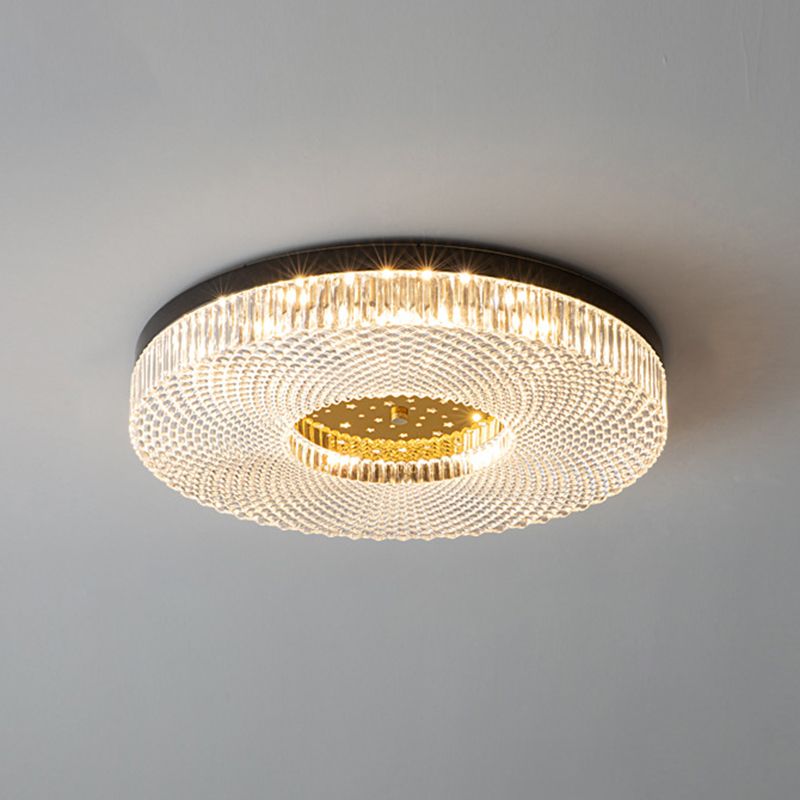 Single Modern Golden Flush Mount Lighting Round Shaded Ceiling Light