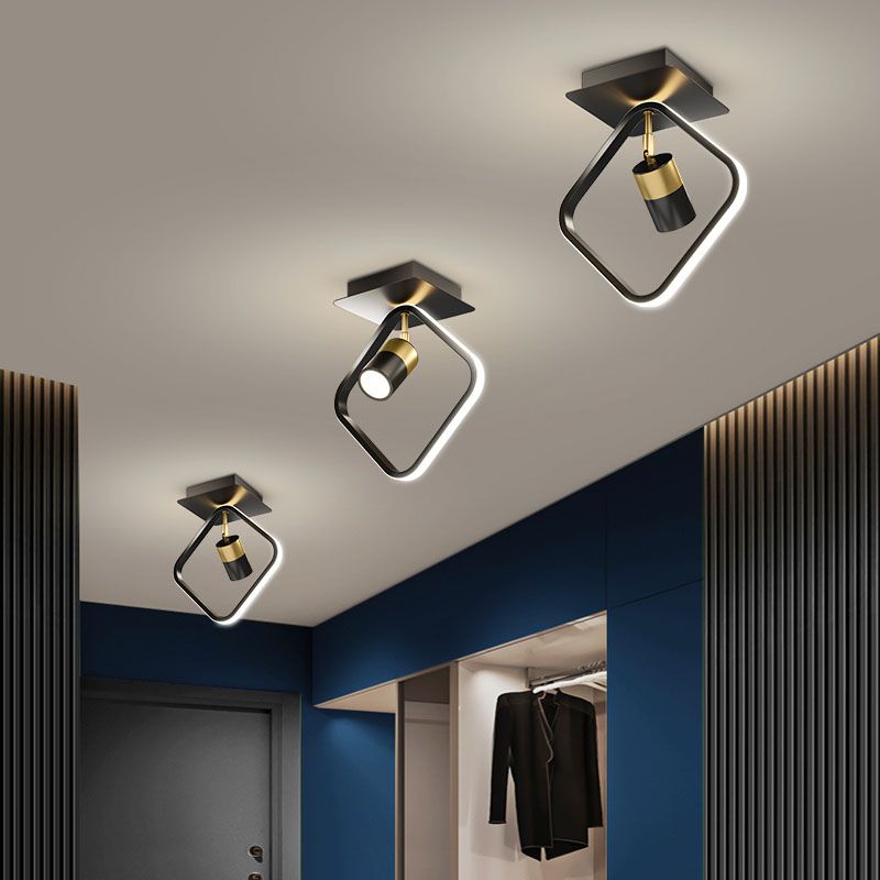 Modern Geometric Ceiling Light Metal Black 2 Lights Track Flush Mount Light for Corridor