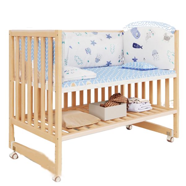 Modern Nursery Bed Solid Wood Standard Baby Crib with Casters