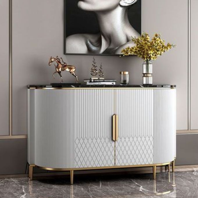 Glam Sideboard Marble Sideboard Cabinet with Doors for Kitchen