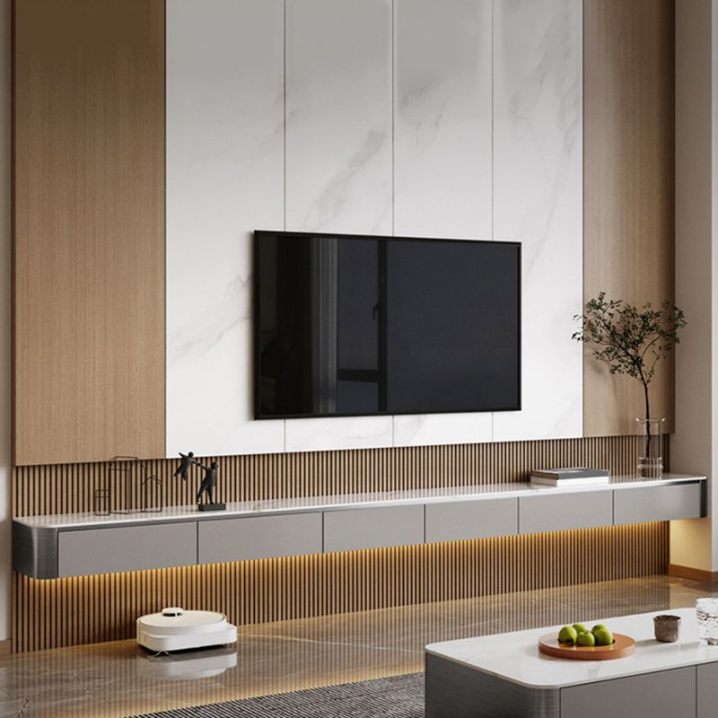 White Stone Media Console Wall Mounted TV Console with Doors