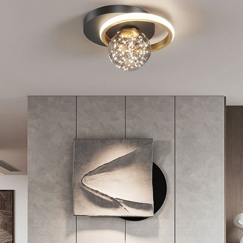 Black and Gold LED Ceiling Light in Modern Luxury Style Globe 2-Light Flush Mount