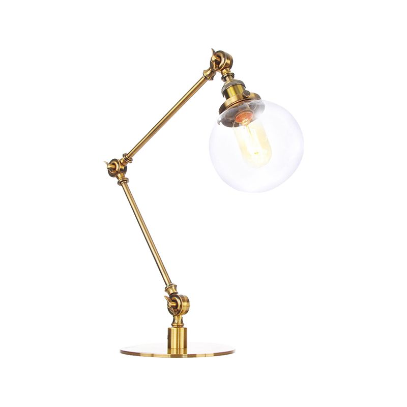 Industrial Global Table Lamp Amber/Clear Glass 1 Light Restaurant Table Light with Adjustable Arm in Black/Brass Finish