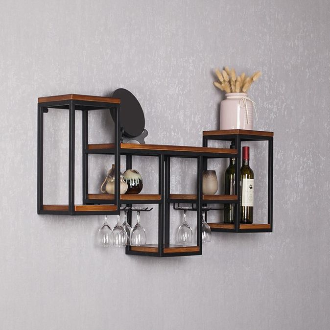 Metal Wall Mounted Wine Bottle & Glass Rack Modern Wine Rack Kit