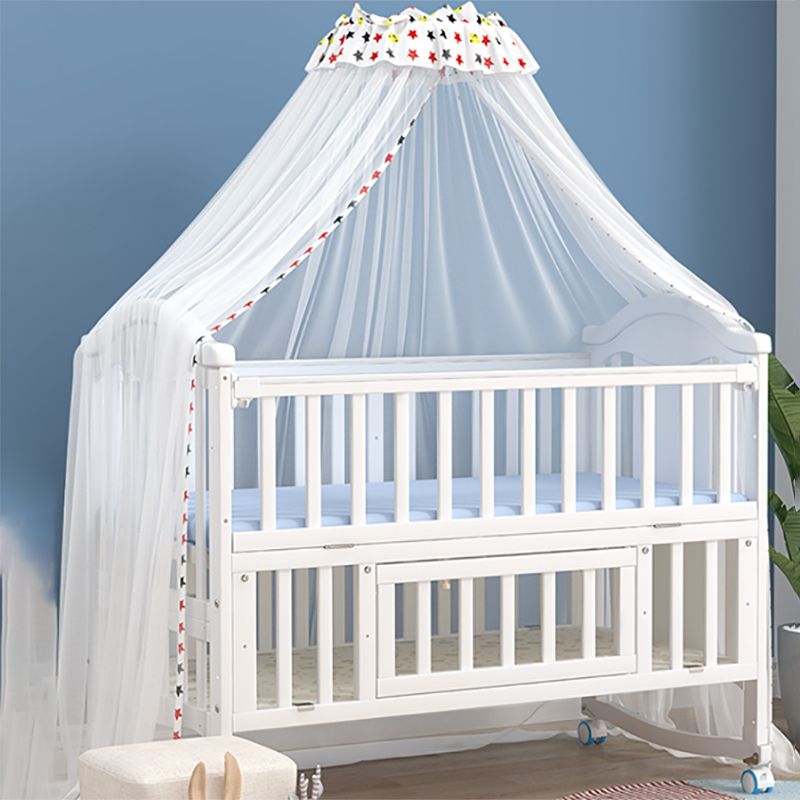 Scandinavian Baby Crib White Wood with Guardrail Nursery Crib