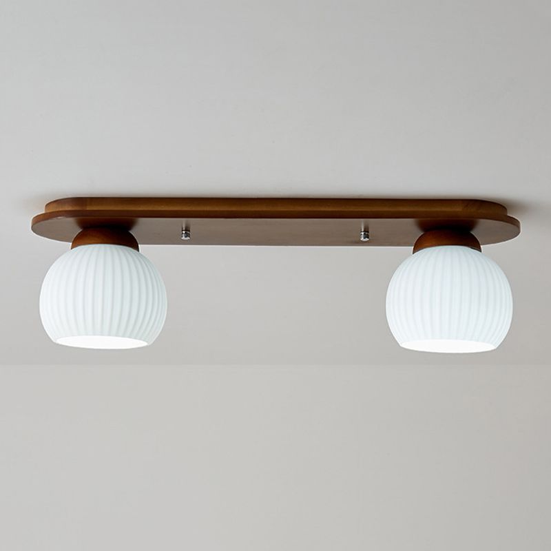 Wooden Ceiling Light Multi Lights Ceiling Mount Light with Glass Shade for Bedroom