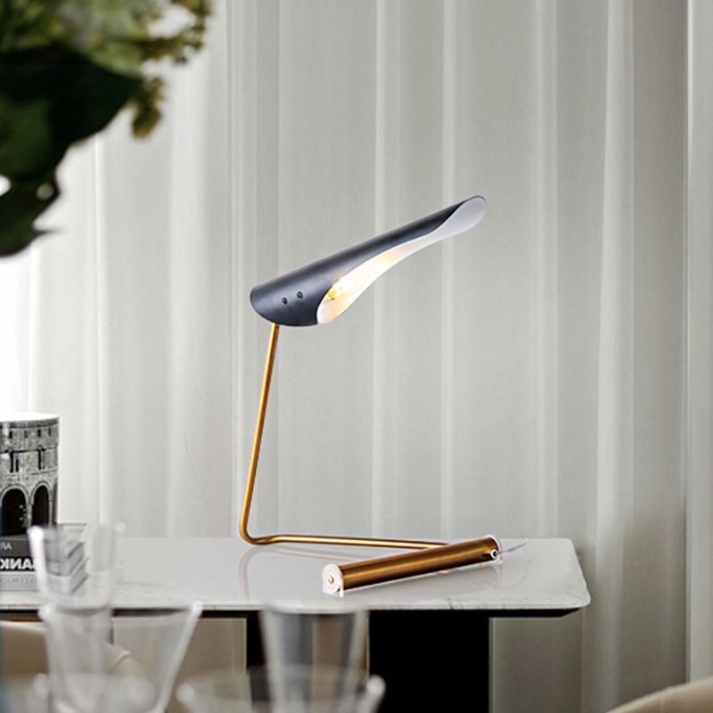 Black Bird-Like Night Stand Light Postmodern 1 Bulb Metallic Table Lamp with Curved Stand