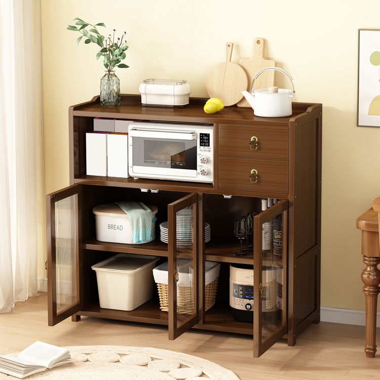 Contemporary Brown Bamboo Buffet Table Open Storage Side Board with 2-Drawer