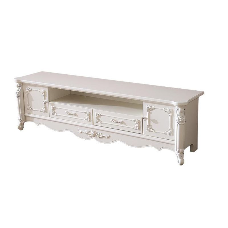 Traditional TV Media Stand White Open Shelving TV Stand Console with Drawers