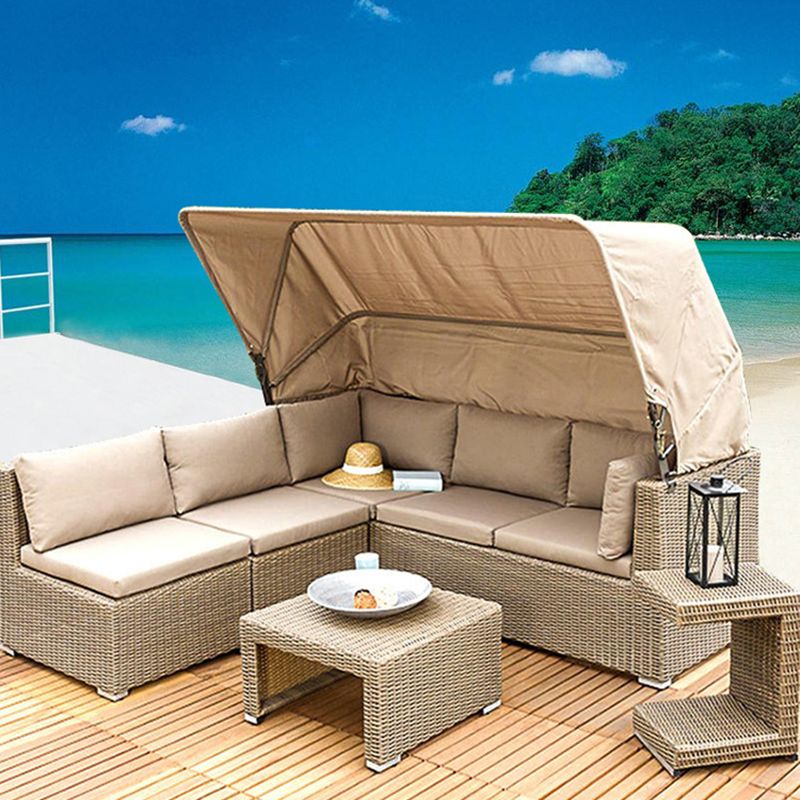 Tropical Style Outdoor Sofa Metal Set Sofa& Side Table& Canopy Seating