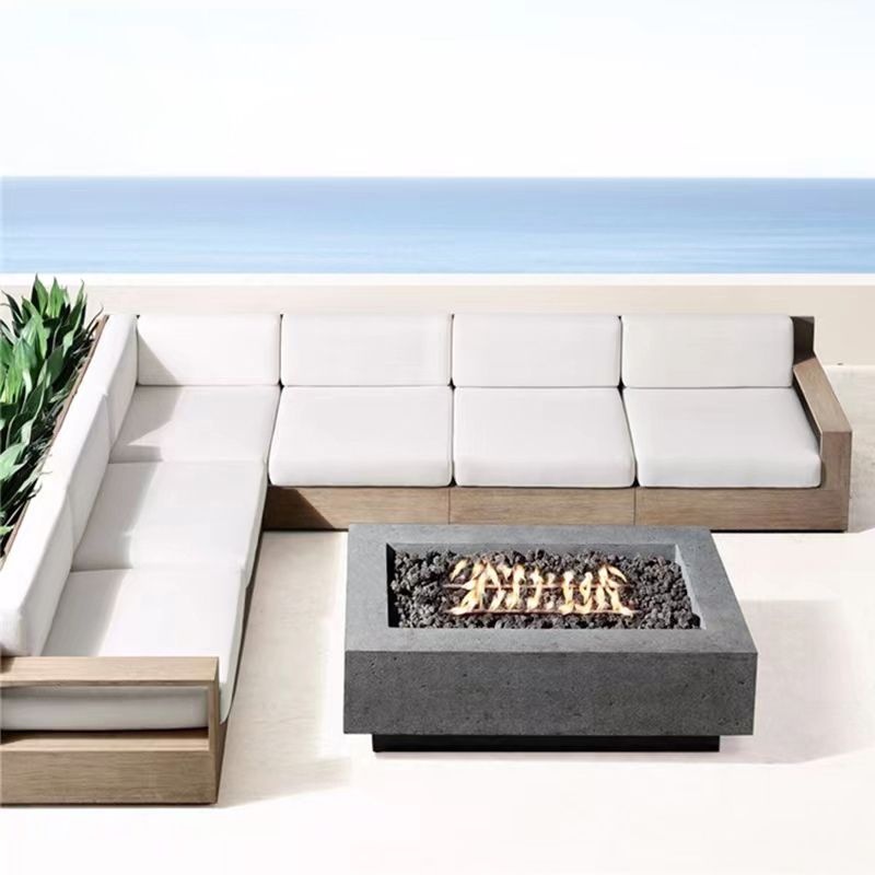 Farmhouse White Cushion Outdoor Sectional Sofa UV Resistant Sofa