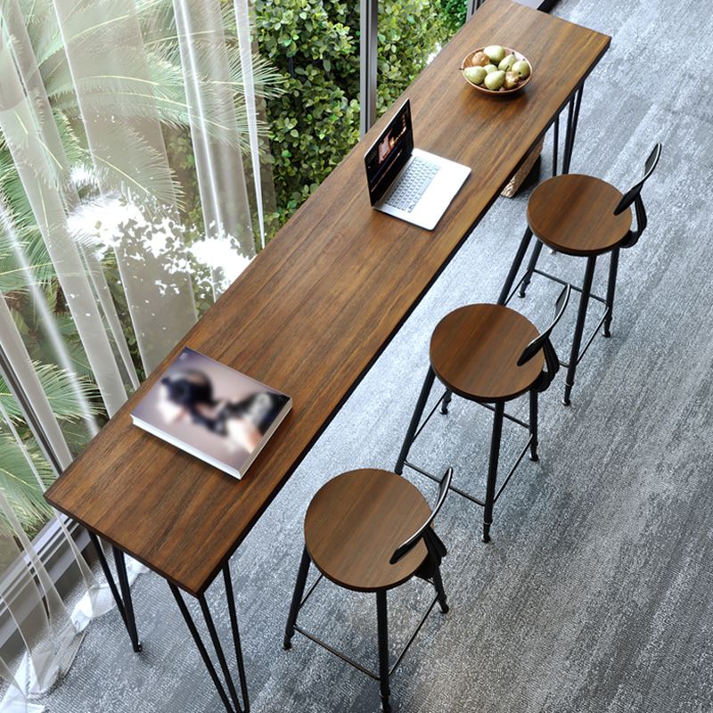 Pine Wood Bar Dining Table Industrial Rectangle Bar Table with 4 Legs Pedestal for Balcony