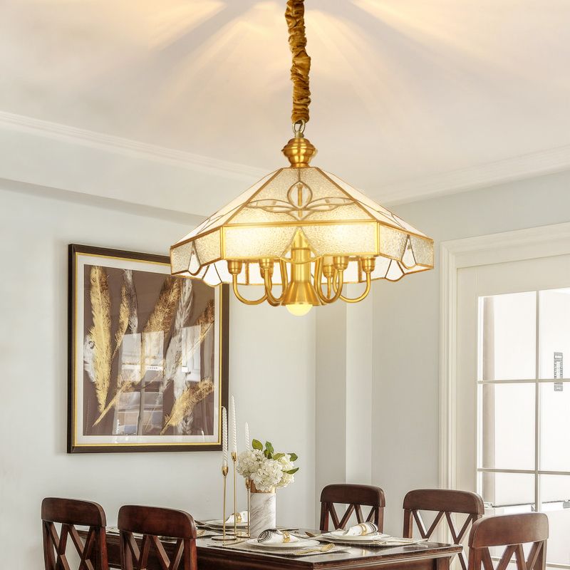 Lampadante a forma di lampadario a forma geometrica nichel classica sala da pranzo in vetro glassata