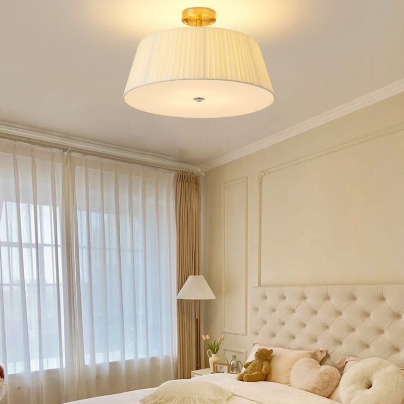 American Style Ceiling Light Cylinder Shape Ceiling Lamp with Fabric Shade for Living Room