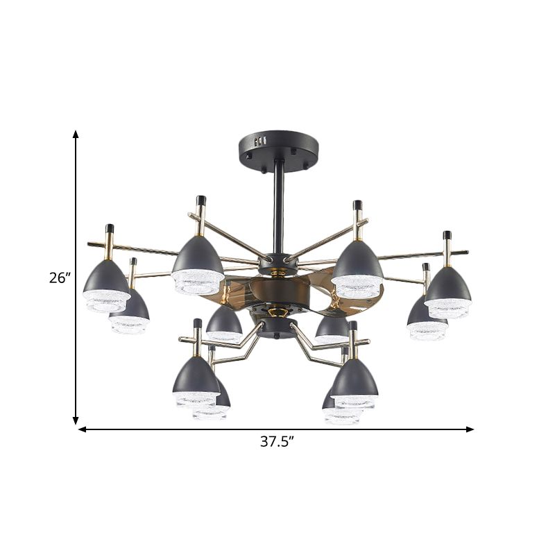 Zwarte kegelhangventilator verlichtingsarmatuur 12-head 37,5 "W metalen semi-flush plafondlamp met 3 messen