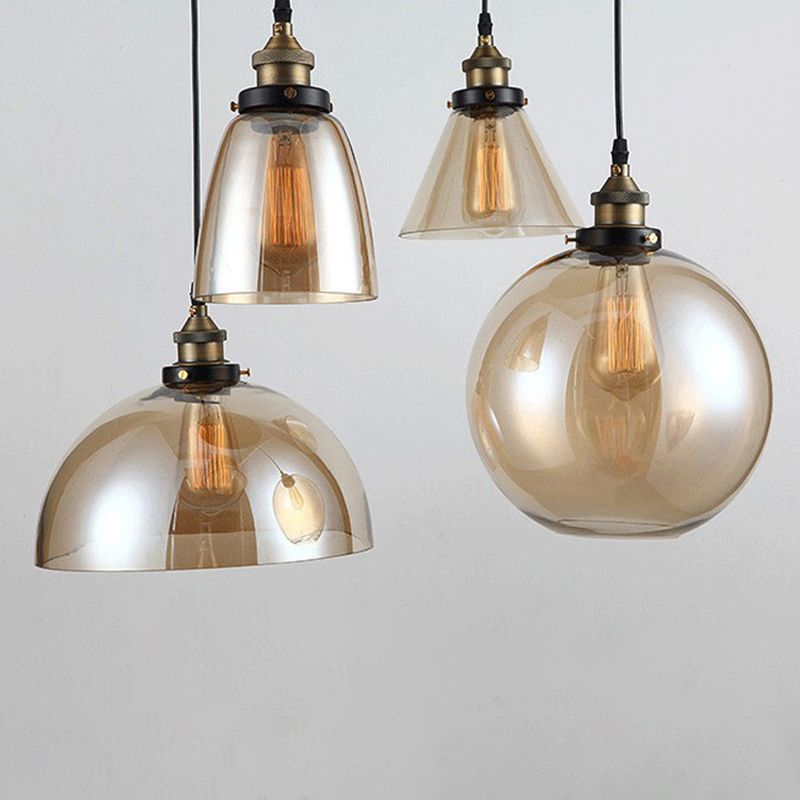 Hanging Pendant Lights Vintage Industrial Style1 Light Pendants with Glass Shade for Bedroom