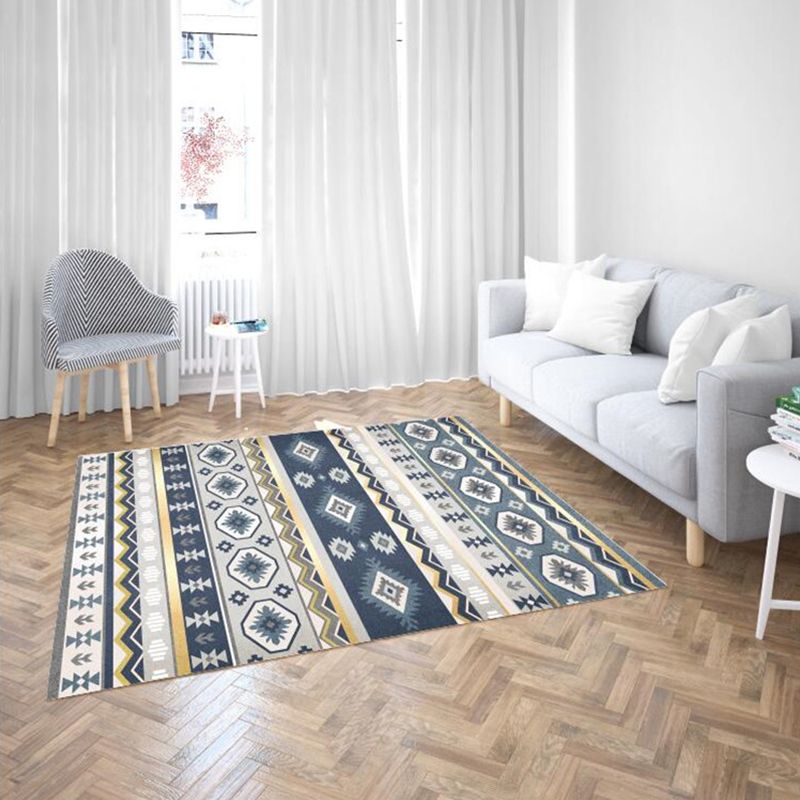 Moroccan Living Room Rug Multi-Color Geometric Print Rug Synthetics Anti-Slip Backing Stain Resistant Pet Friendly Rug