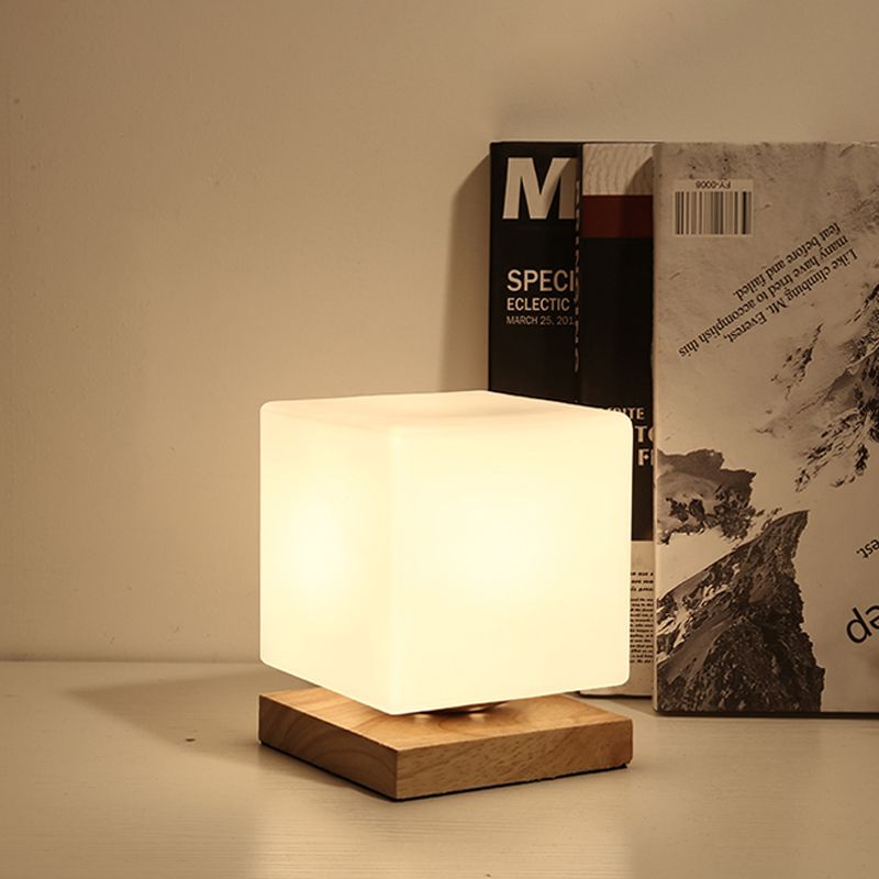 Single Bulb Globe/Cylinder/Square Shade Reading Book Light Modern Wood White Glass Task Lighting