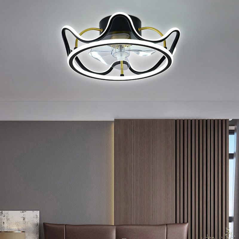 Crown Shaped Fan Light Ceiling Fixture Minimalist Metal Bedroom LED Semi Flush Mount