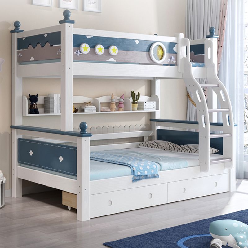 Contemporary Solid Wood Blue Dollhouse Storage with Guardrail Kids Bed