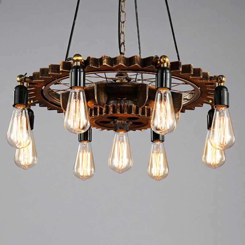 Industrial Style Wrought Iron Hanging Chandelier Bronze Ceiling Hanging Light Fixture for Bar