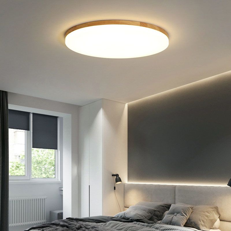 Wooden Circular LED Ceiling Light Acrylic 1-Light Flush Mount for Bedroom