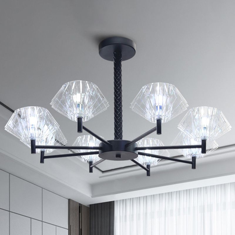 8 Lights Urn Shape Chandelier Modern Metal and Acrylic Pendant Light in Black for Adult Bedroom