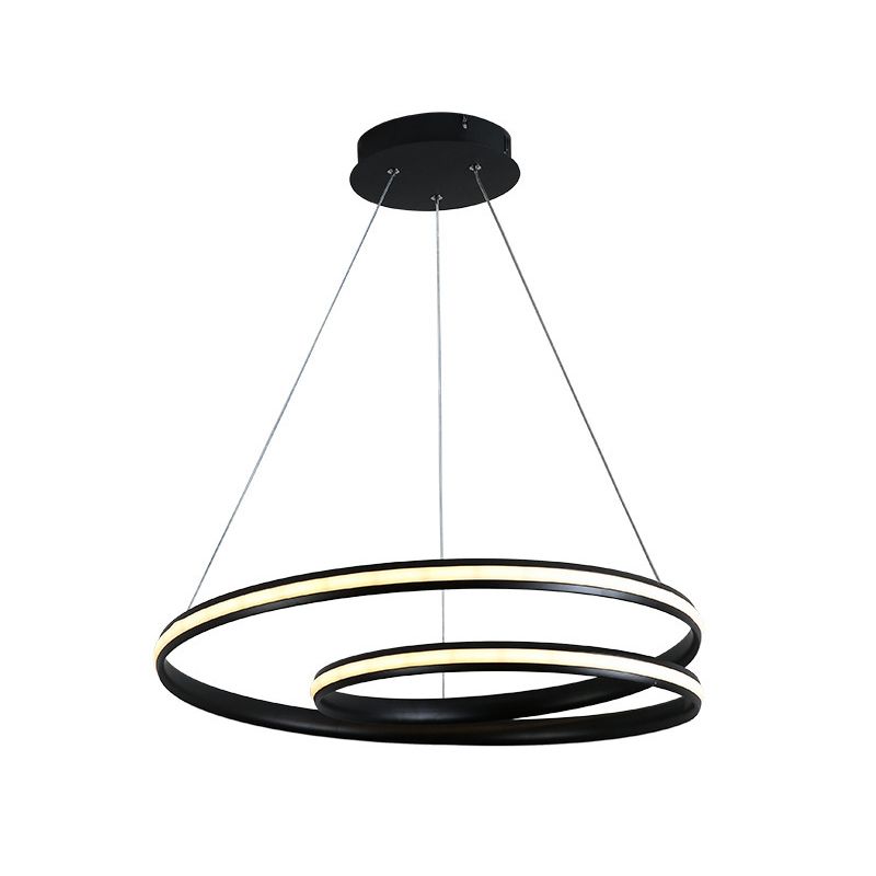 Black/White Spiral Line Chandelier Minimalist 18"/23.5" Wide LED Acrylic Pendant Lamp in Warm/White Light