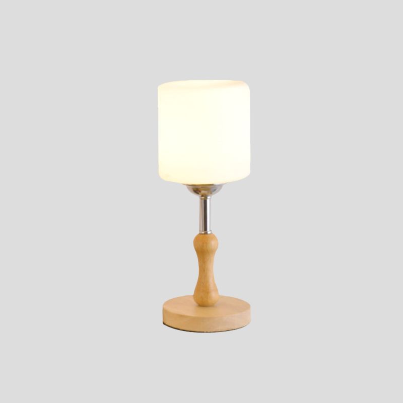 Globe/Cylinder/Square Night Table Light Modernist Frosted Glass 1 Light Wood Night Lamp for Bedside