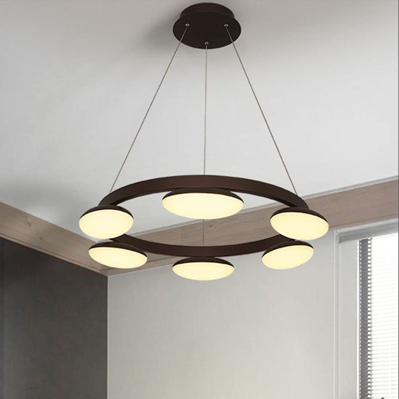 Coffee Circular Hanging Lamp Kit Contemporary 6/8 Heads Metal Pendant Chandelier for Dining Room