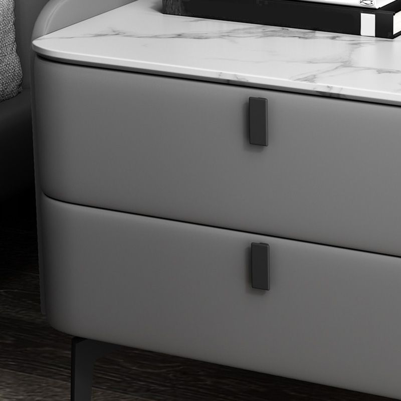 Modern Bedside Cabinet Stone Accent Nightstand with 2 Drawers