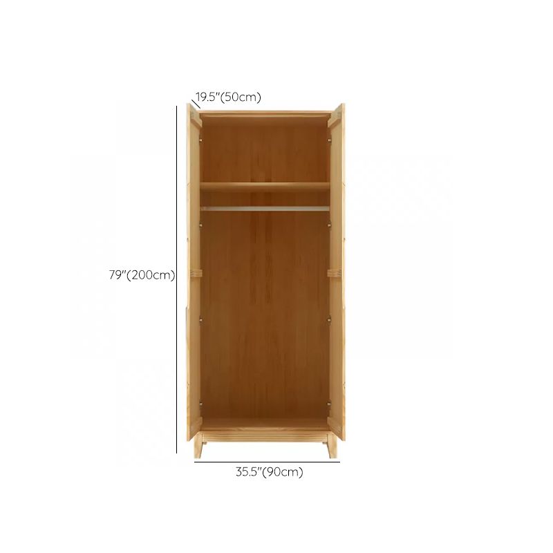 Solid Wood Kid's Wardrobe Light Wood Wardrobe Armoire with Garment Rod