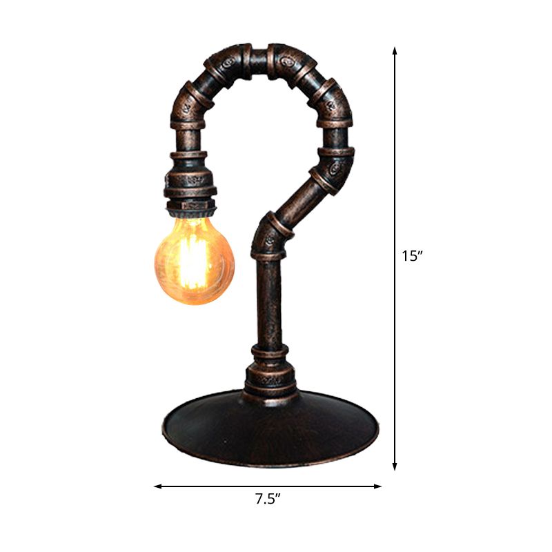 1 Light Small Desk Lighting Antiqued Hook Pipe Iron Nightstand Lamp in Rust for Bar