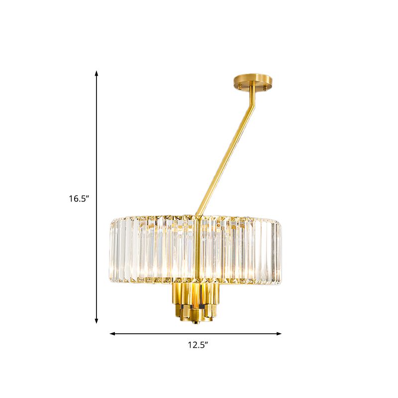 3/4/6 Lights Drum Chandelier Lighting Modern Style Clear Crystal Pendant Lighting in Gold Finish