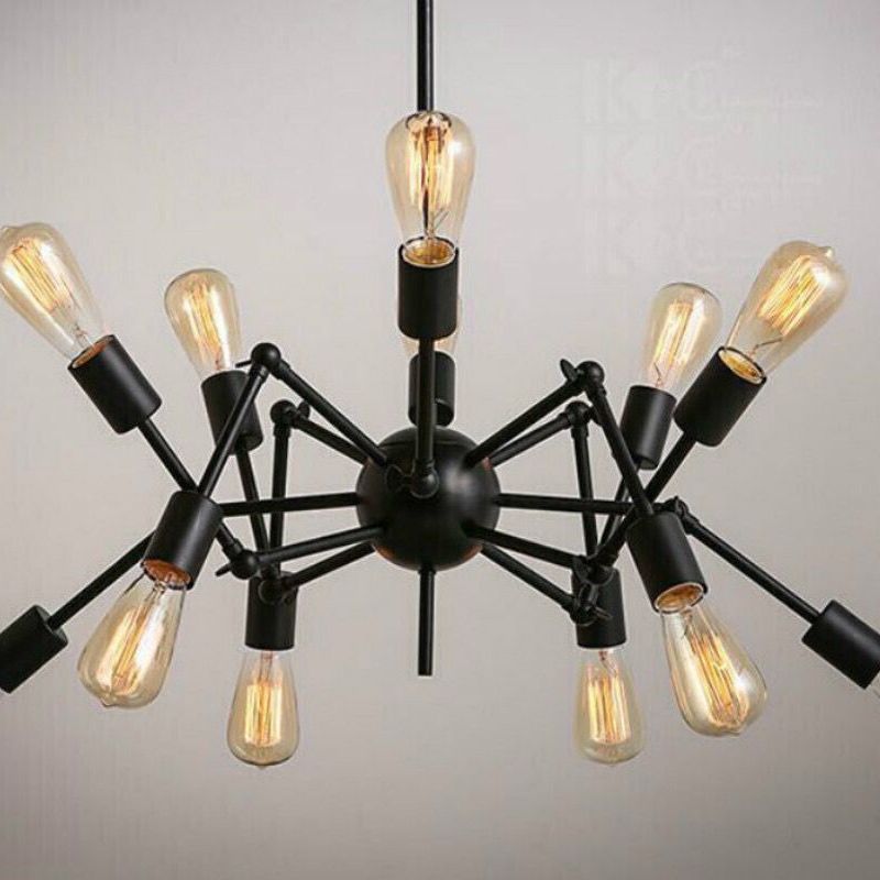 Industrial Exposed Chandelier Light Fixture Metal Pendant Light Fixture in Black