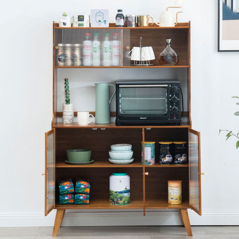 Contemporary Acrylic Doors Dining Server Brown Bamboo Server for Kitchen