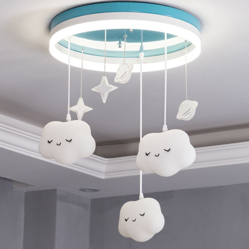 Starry LED Ceiling Mount Light Cartoon Acrylic Flush Light with Round in Green for Baby Bedroom