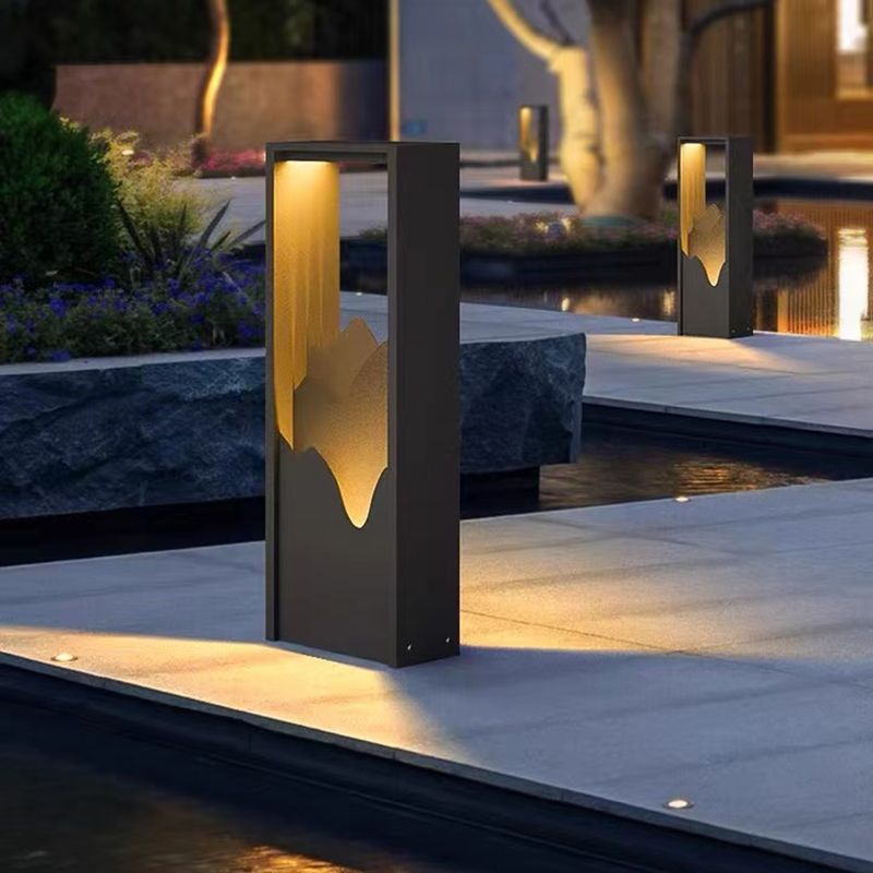 Modern Simple Metal Outdoor Light Rectangle Shape Waterproof Pillar Lamp for Courtyard