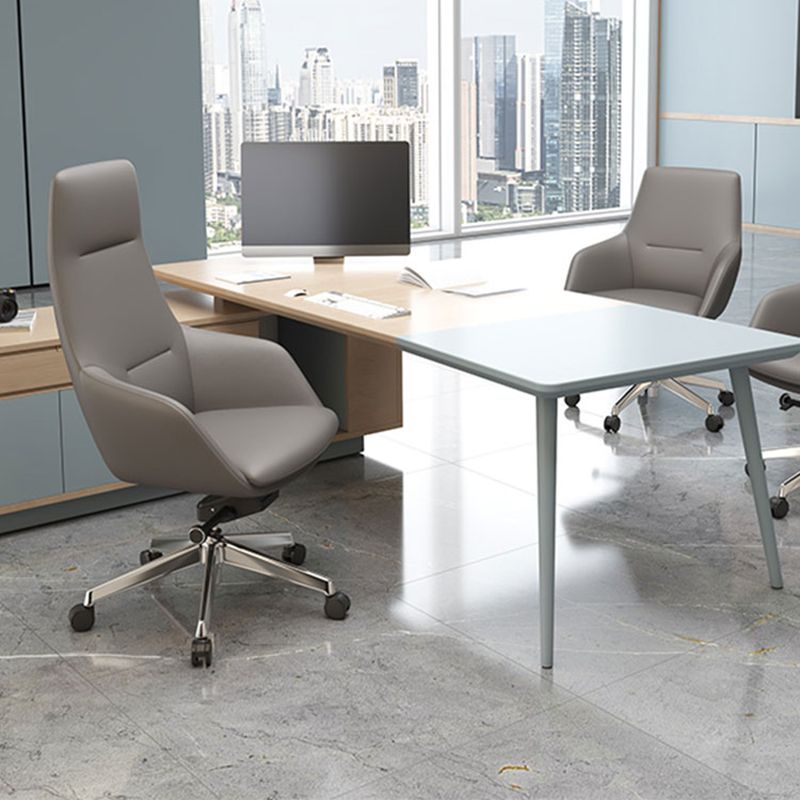 Fixed Arms Modern Desk Chair No Distressing Leather Ergonomic Office Chair with Wheels