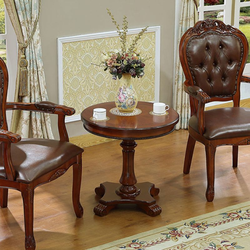 French Country Style Pedestal End Table White / Brown Round Wood Side End Table