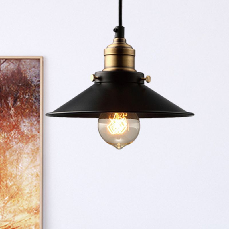 Single Bulb Metal Pendant Ceiling Light Industrial Black Cone Living Room Hanging Lamp