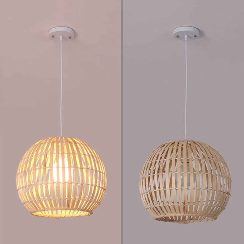 Chinese Rattan Hanging Pendant Light 1-Light Dome Pendant for Dining Room