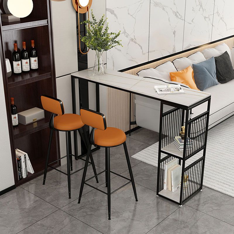 Rectangle Living Room Pub Bar Table Stone and Metal Bistro Bar Desk with Storage