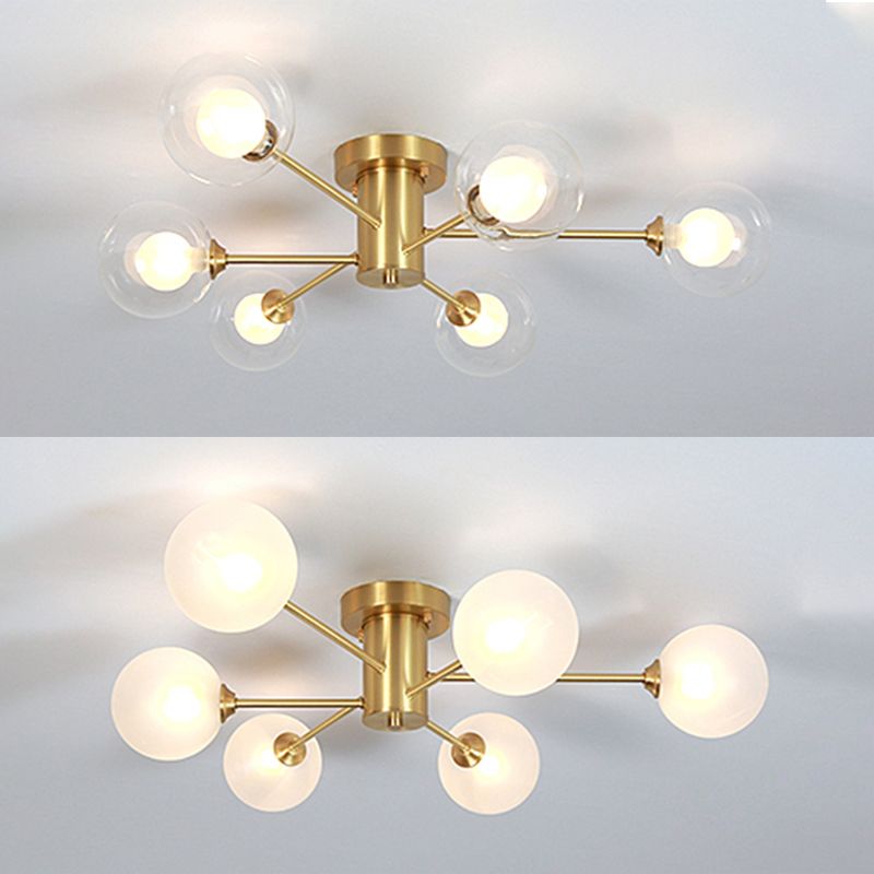 Nordic Style Golden Ceiling Light Ball Shape Glass Shade Ceiling Lamp for Living Room