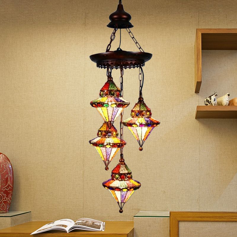 Lampada lampadario a lanterna in metallo boemiano 4 teste soggiorno lampada a goccia in rame