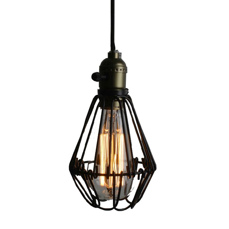 Small Cage Coffee Shop Hanging Light Fixture Antiqued Metal Black Pendant Ceiling Light