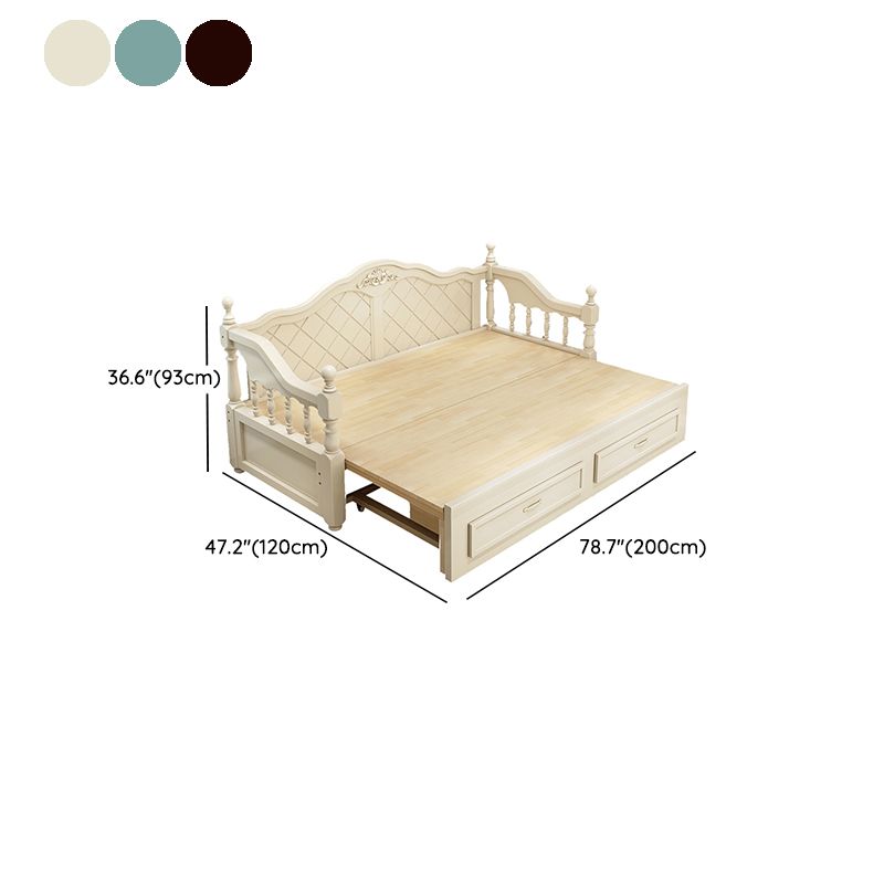 French Style Solid Wood Kid Bed Panel Headboard Daybed with Storage