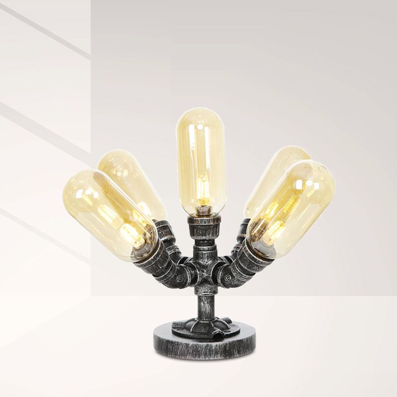 1/4/5-Bulb Capsule Shade Table Ligting Industrial Clear/Amber Glass Night Lamp for Bedroom