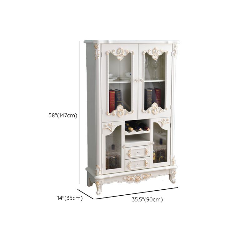 Traditional Glass Doors Display Stand Solid Wood Buffet Cabinet for Dining Room