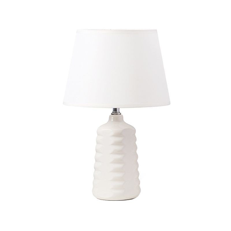 Cone Nightstand Lighting Simplicity Fabric 1 Bulb Living Room Table Light with White Ceramic Base